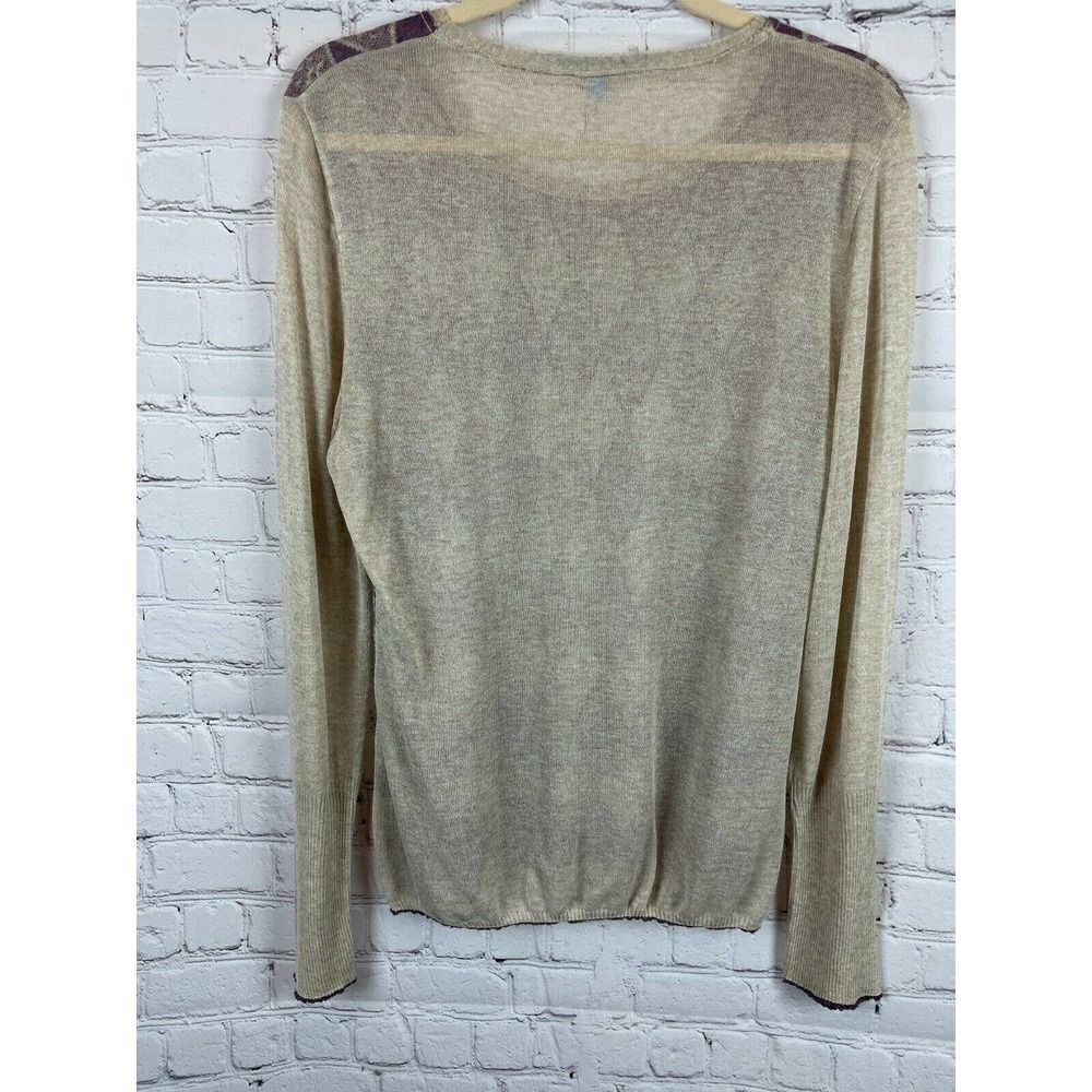 ANTONIO MELANI violet beige knit collarless top pullover long sleeve sweater L - Picture 6 of 8